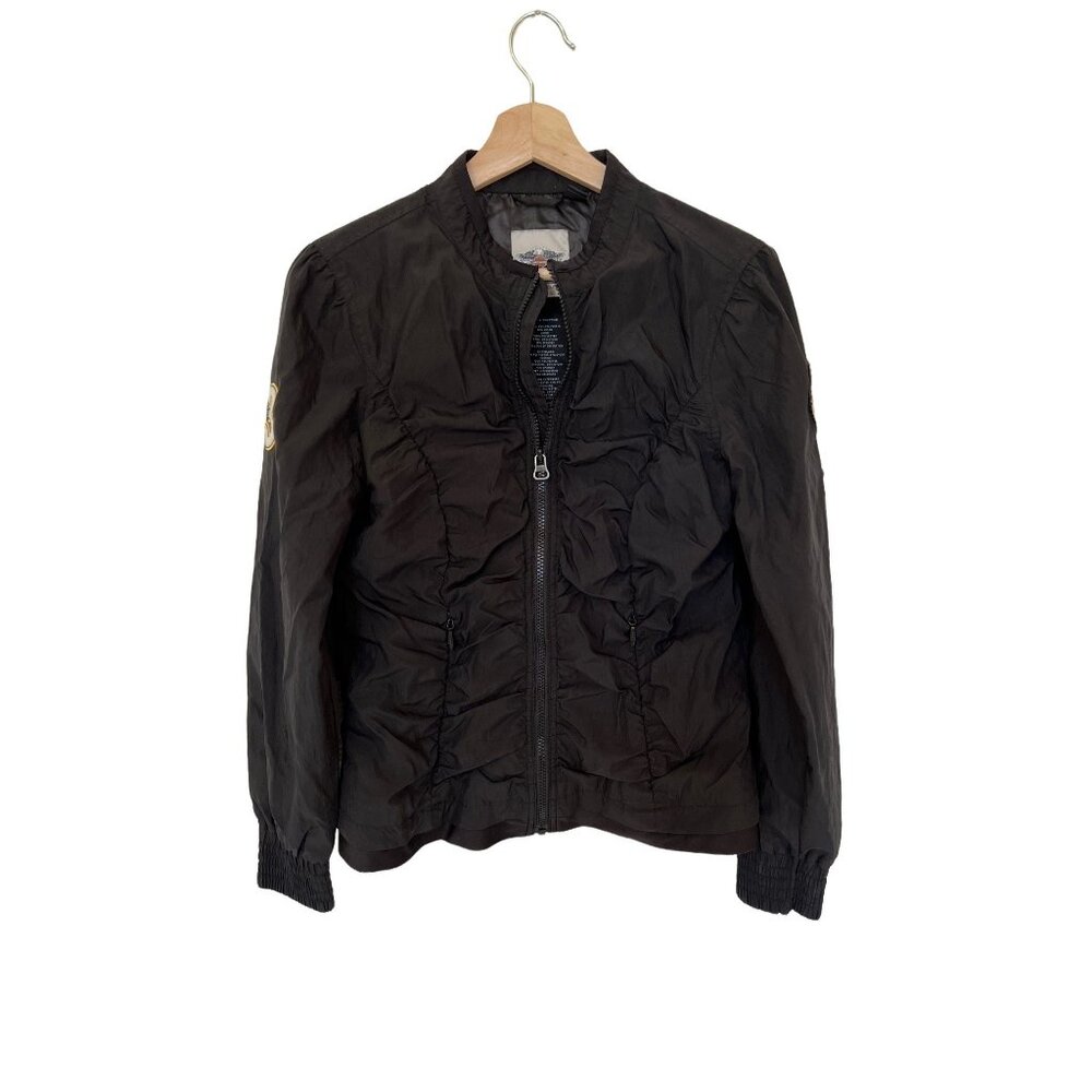 Harley Davidson Vintage Jacket Motorcycle Black Women's with Patches Zip Up